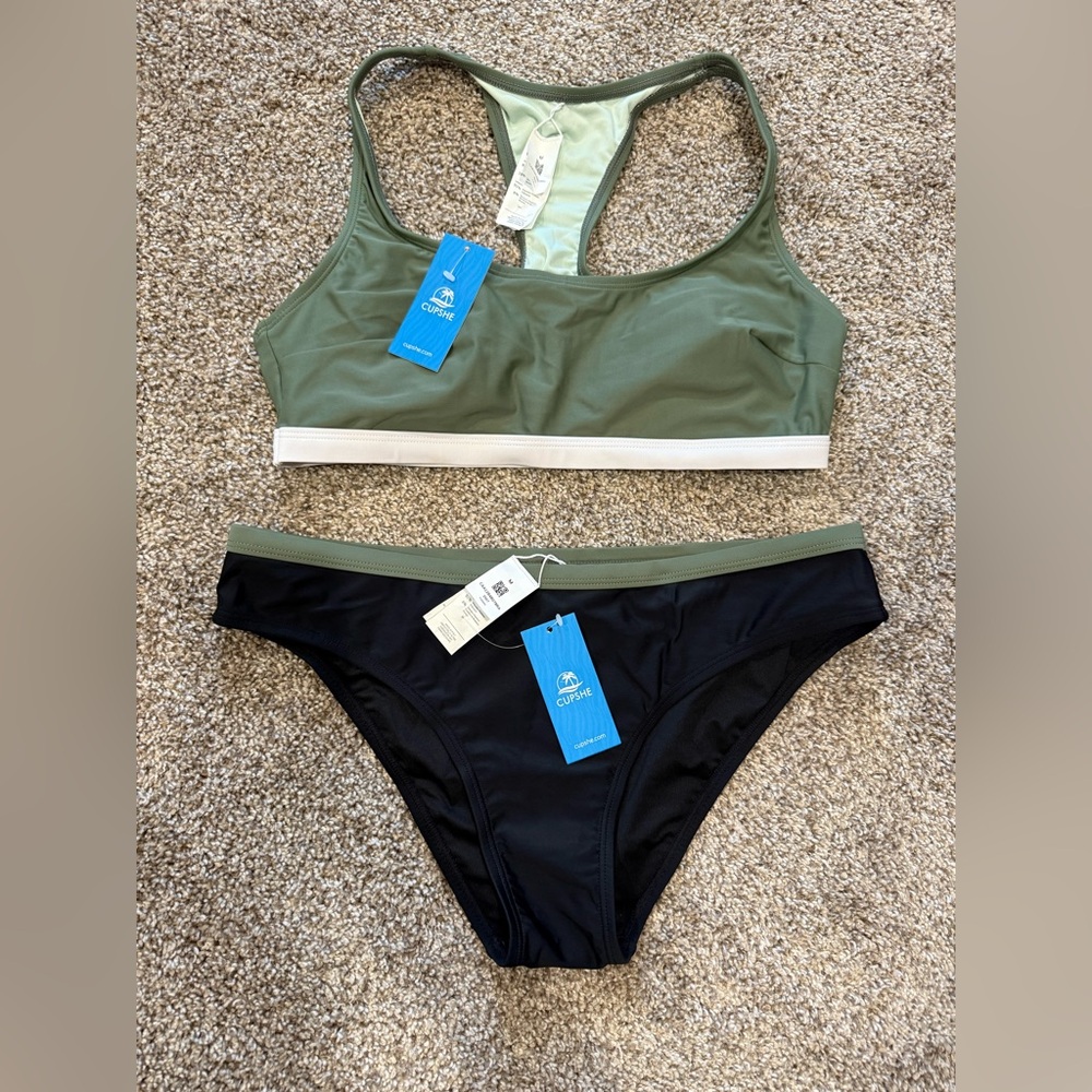 Olive and Black Women's Swim Set